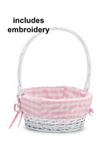 Burton & Burton Lined Easter Basket w/ Embroidery Pink Large Gingham