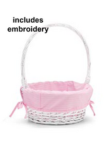 Burton & Burton Lined Easter Basket w/ Embroidery Pink Stripe