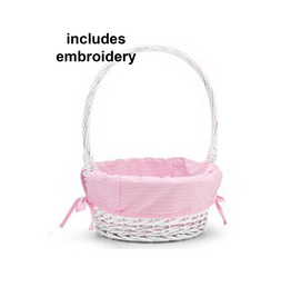 Burton & Burton Lined Easter Basket w/ Embroidery Pink Stripe