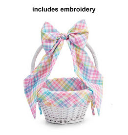 Burton & Burton Lined Easter Basket & Bow w/ Embroidery Plaid
