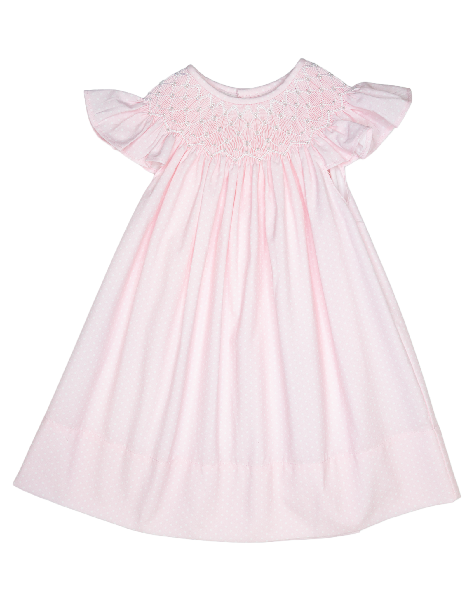 Sweet Dreams Cathy Pink Dot Pearl Smocked Dress