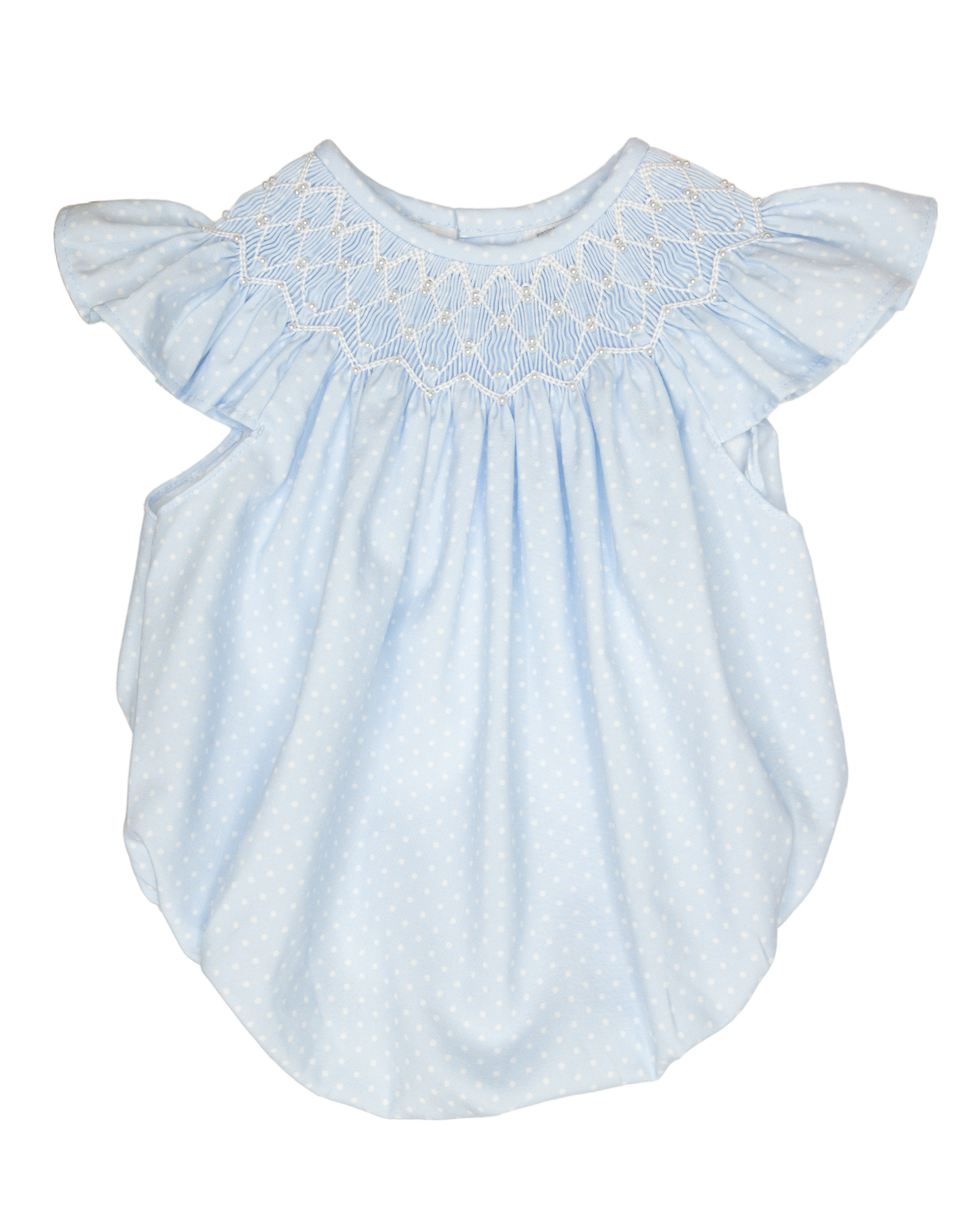 Sweet Dreams Cathy Blue Dot Pearl Smocked Bubble