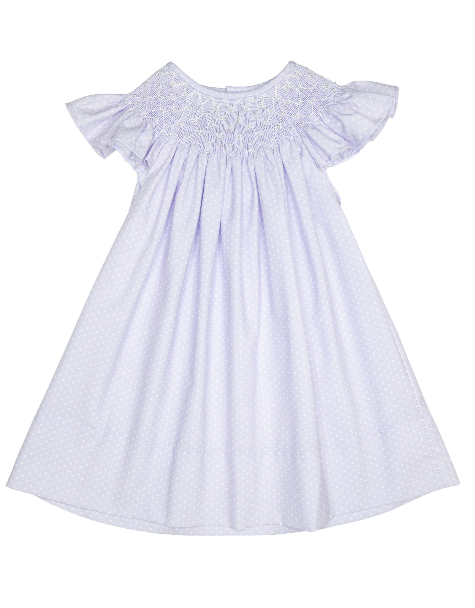 Sweet Dreams Cathy Purple Dot Pearl Smocked Dress