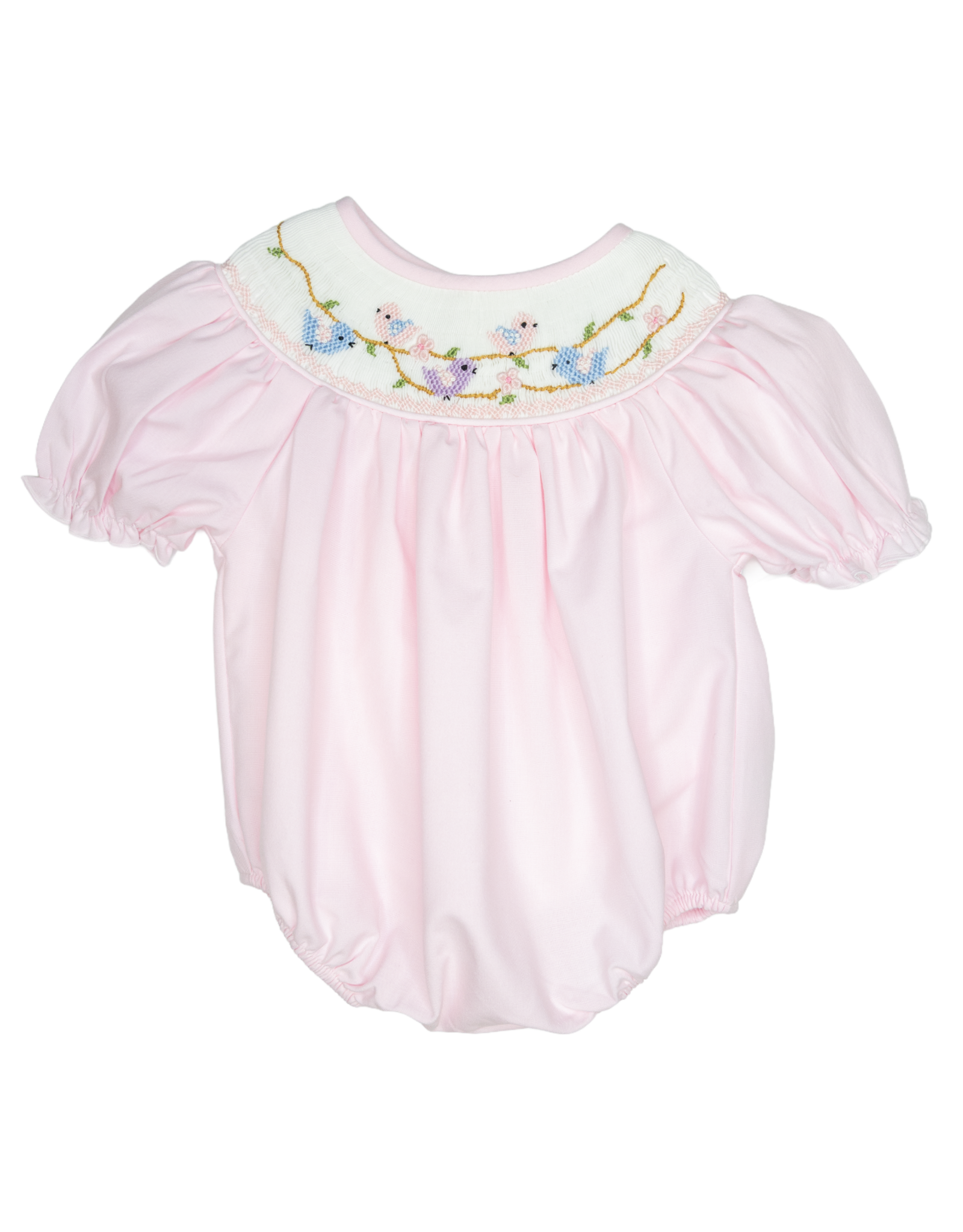Sweet Dreams Birds Blossoms Pink Smocked Bubble