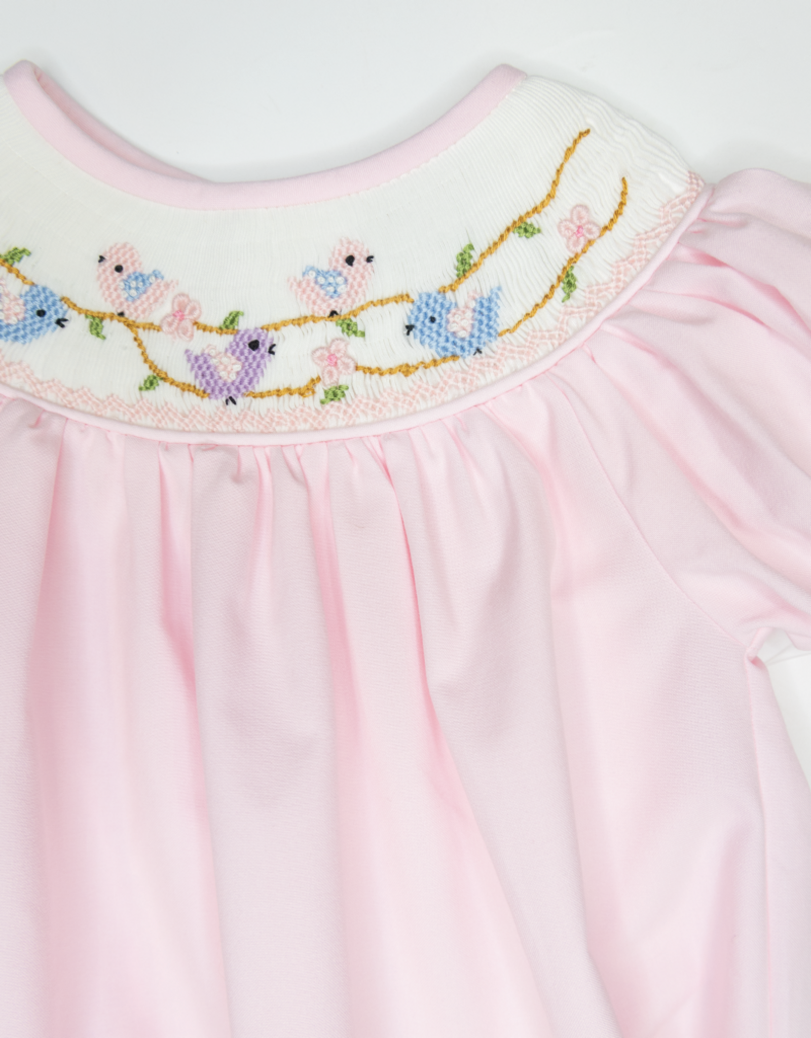 Sweet Dreams Birds Blossoms Pink Smocked Bubble