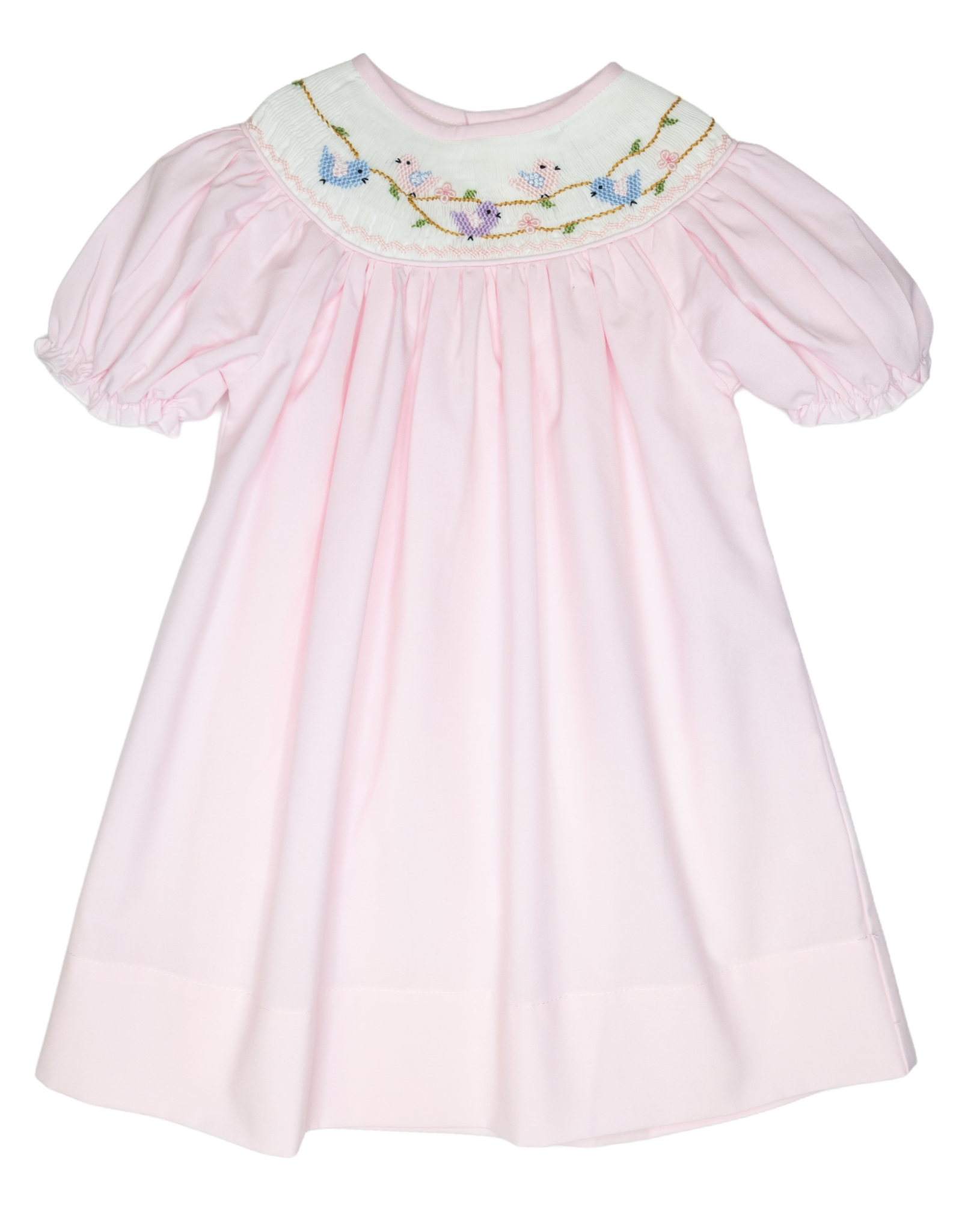 Sweet Dreams Birds Blossoms Pink Smocked Dress