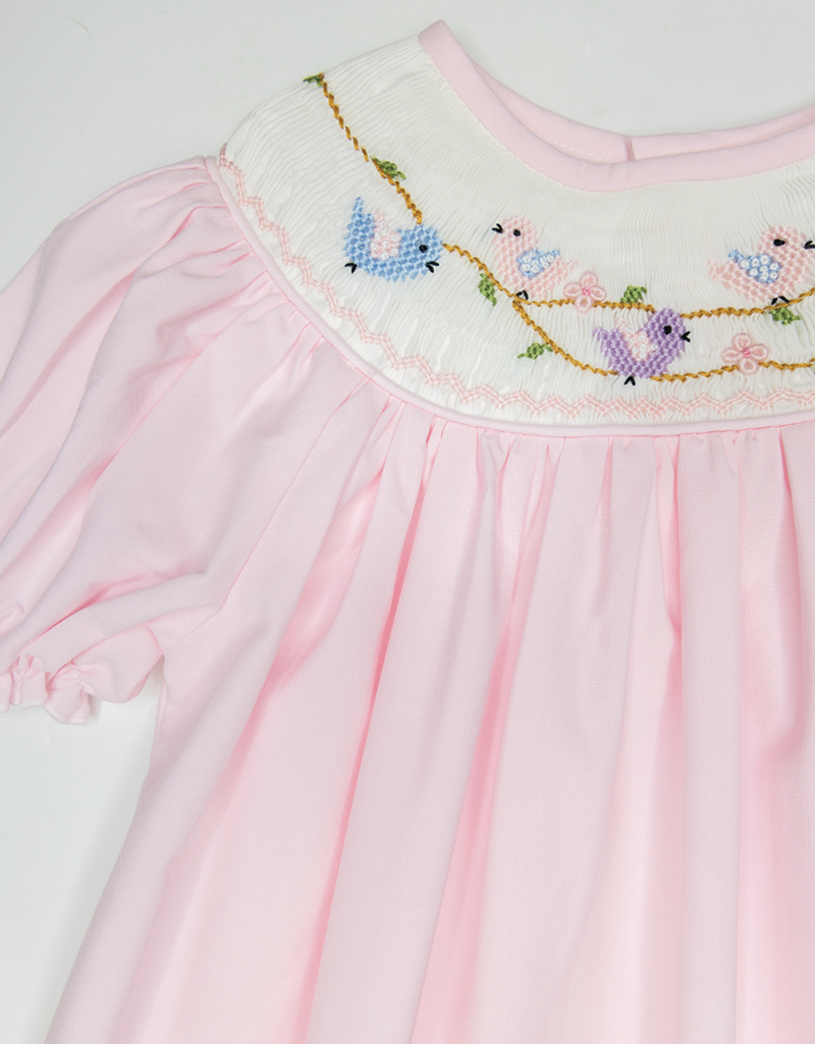 Sweet Dreams Birds Blossoms Pink Smocked Dress