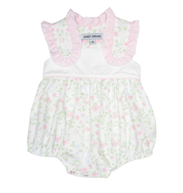 Sweet Dreams (Size 12m) Pink Ruffle Shoulder Floral Bubble