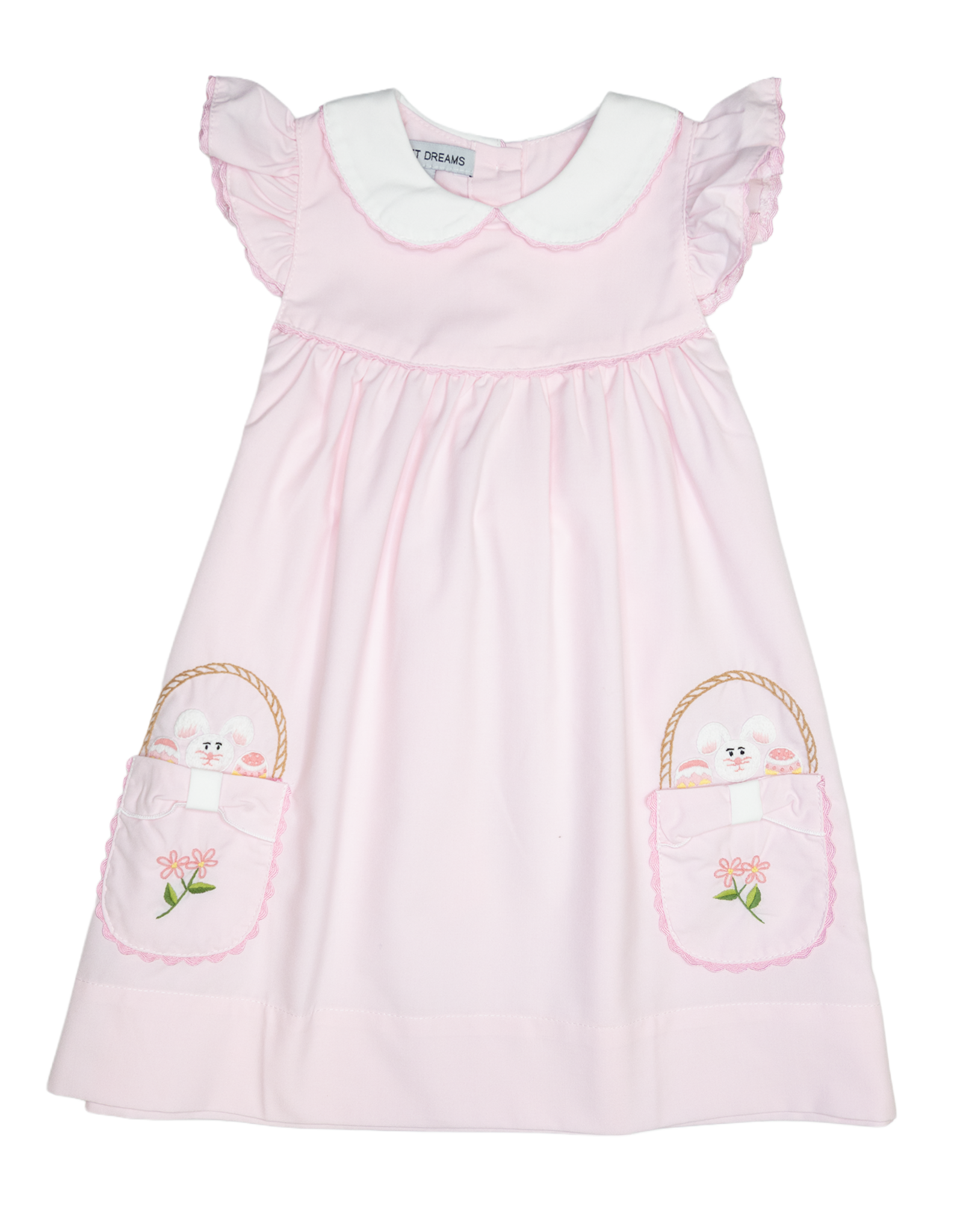 Sweet Dreams Bunny Basket Pink Embroidered Dress