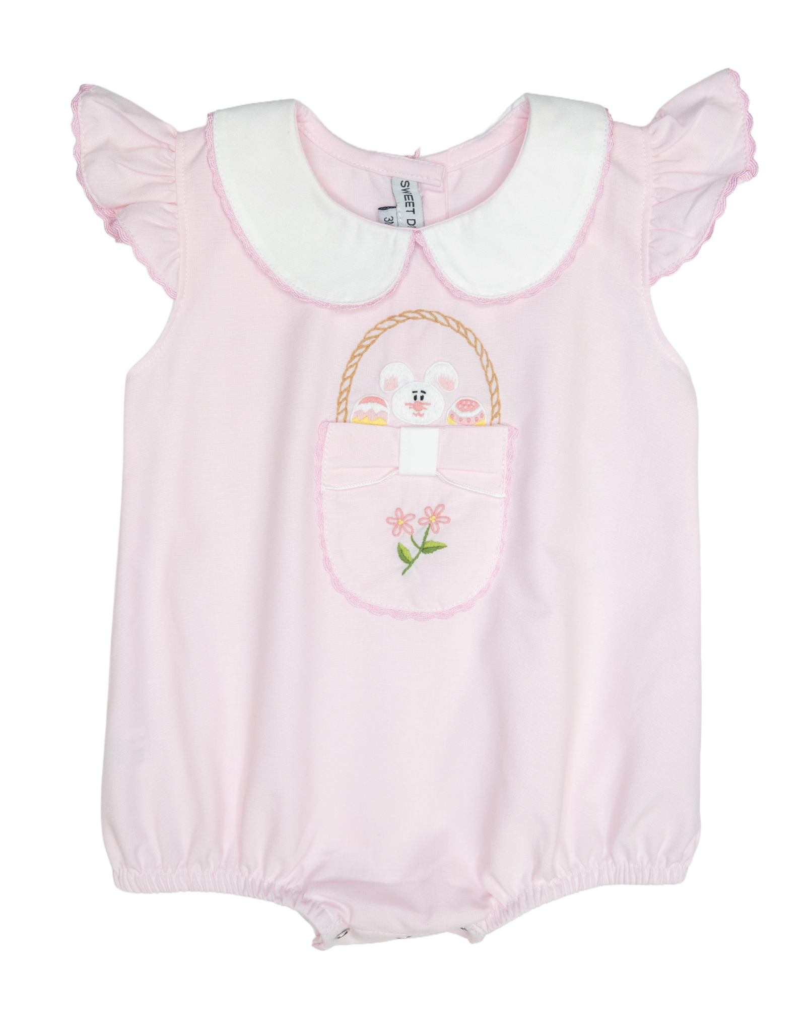 Sweet Dreams Bunny Basket Pink Embroidered Bubble