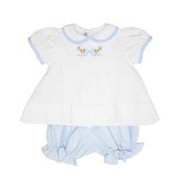 Sweet Dreams Embroidered BLUE Bow/Buds Bloomer Set