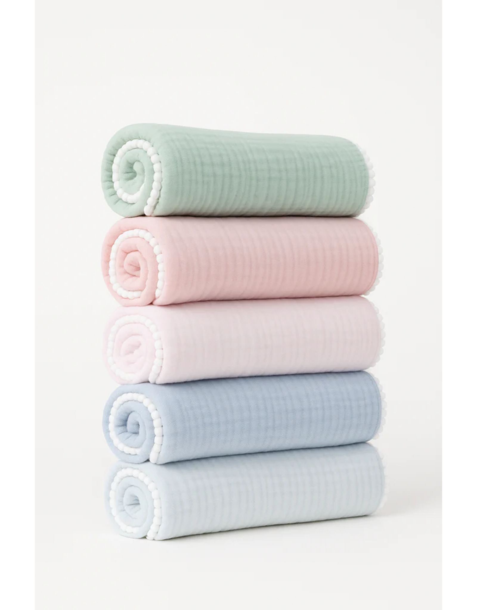 A Soft Idea ASI Swaddle Blanket Pom Pom Fringe White