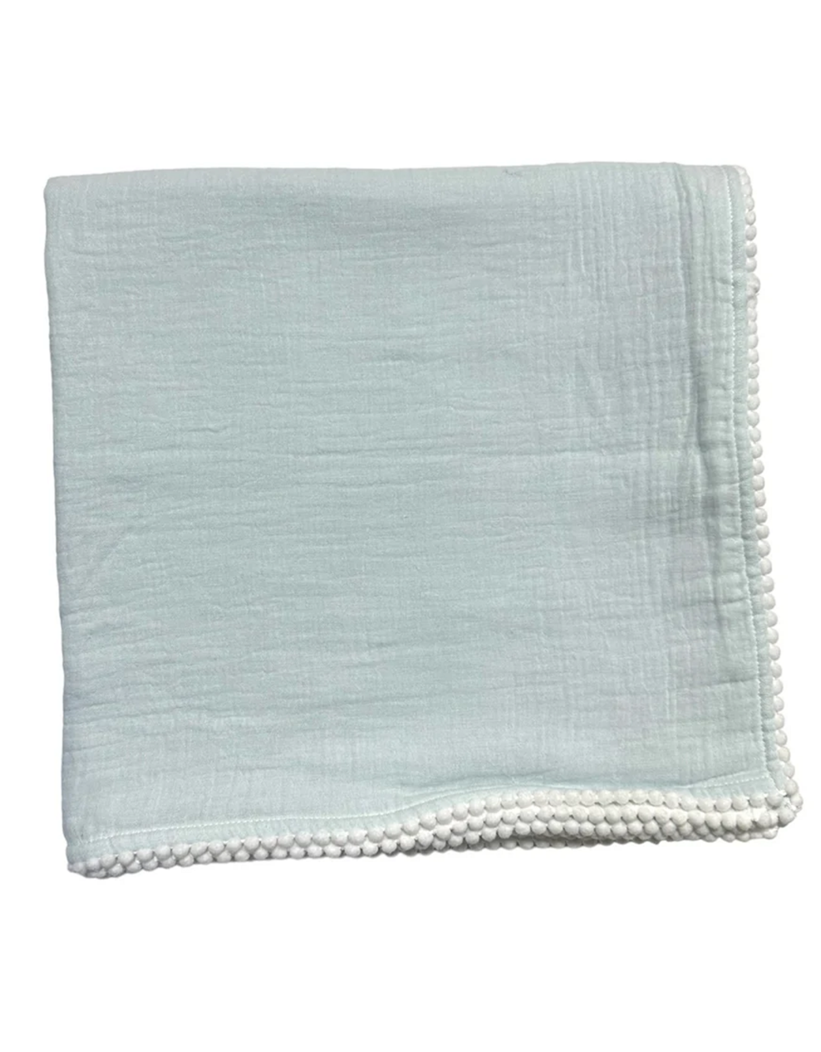 A Soft Idea ASI Swaddle Blanket Pom Pom Fringe Blue