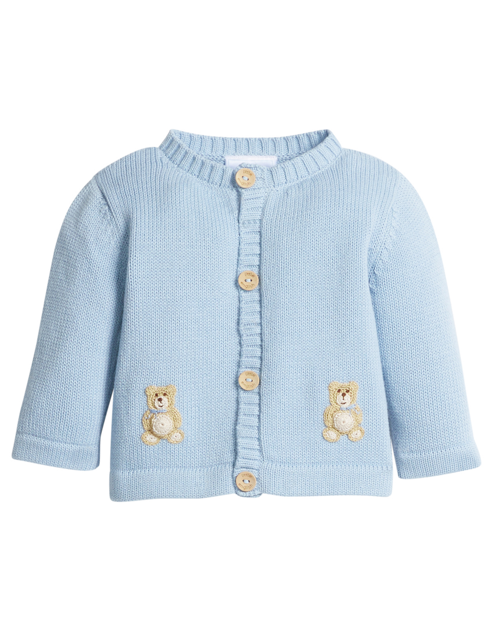 Little English LE Crochet Cardigan Blue Teddy Bear