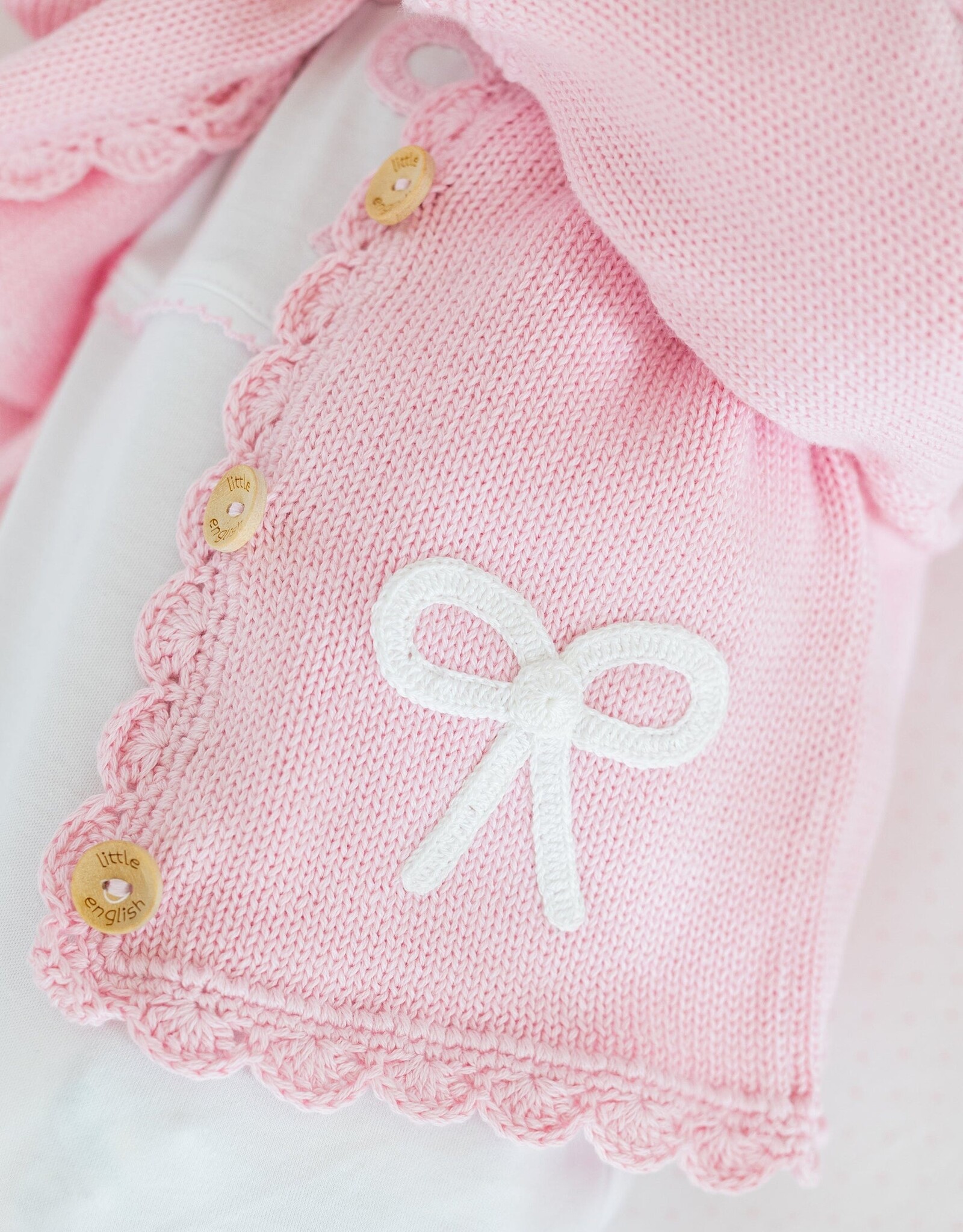 Little English LE Crochet Cardigan Pink Bow