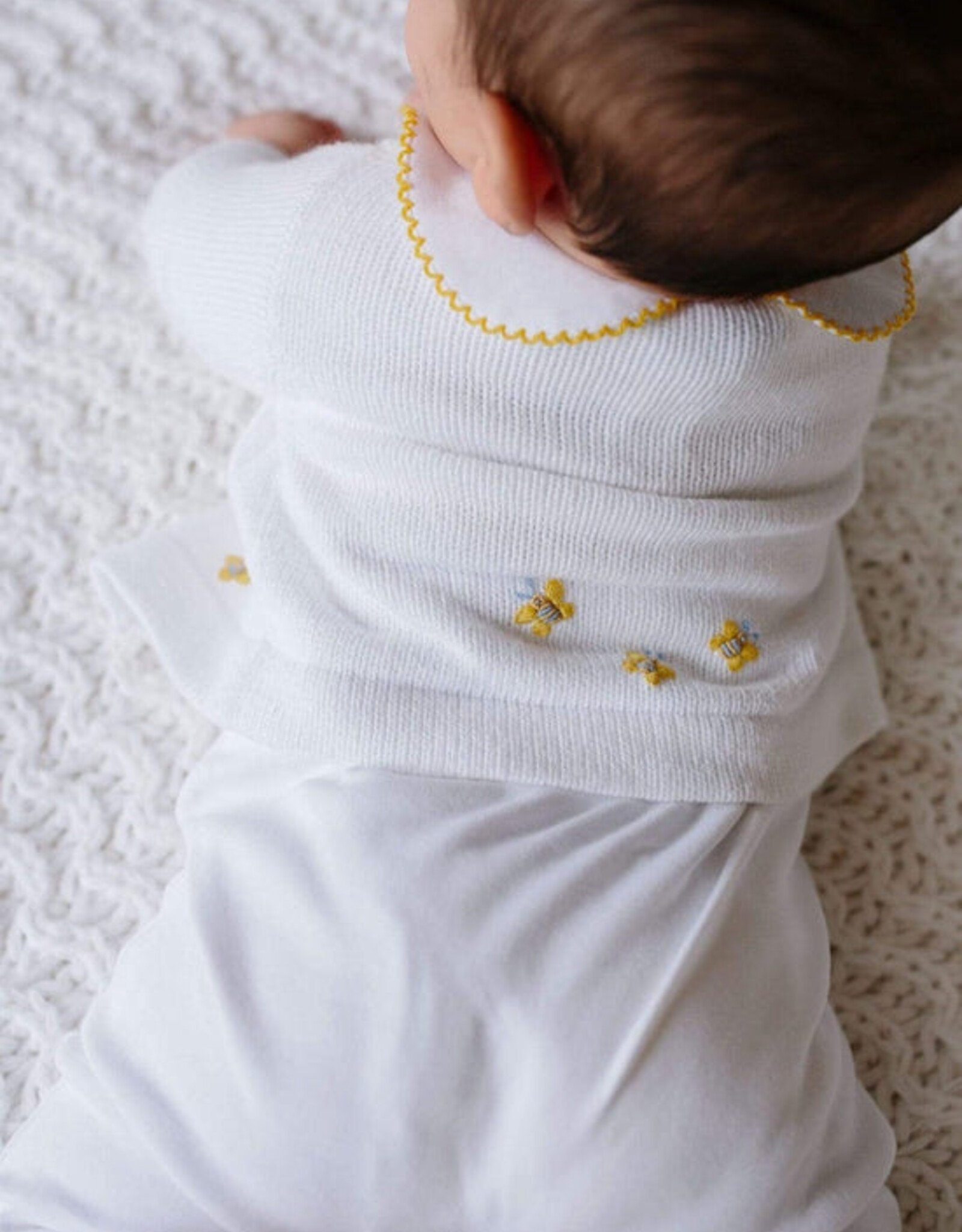 Little English LE Crochet Cardigan White Bee