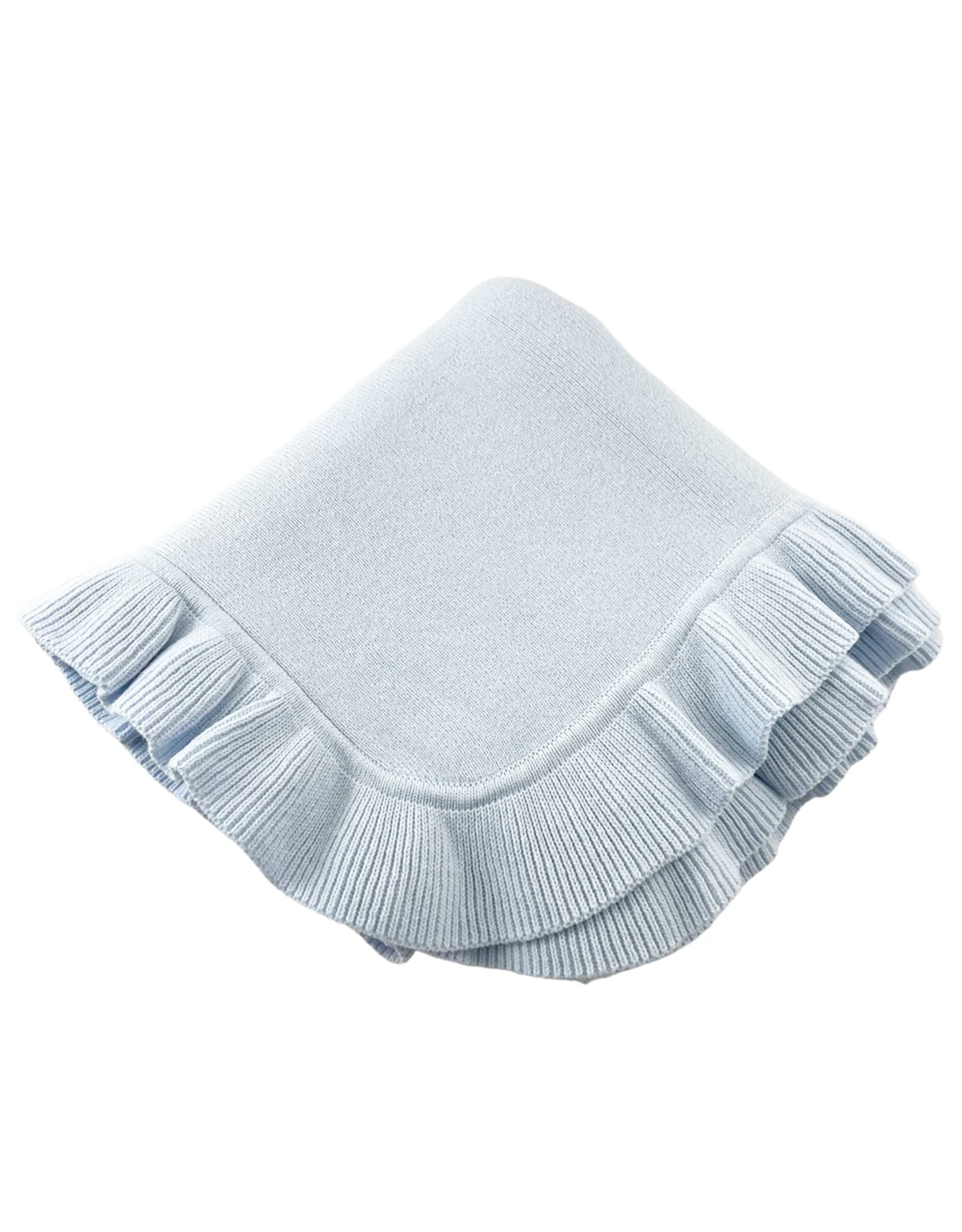 A Soft Idea ASI Cotton Blanket w/ Knitted Scallop Border Blue