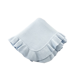 A Soft Idea Cotton Blanket with Knitted Scallop Border Blue