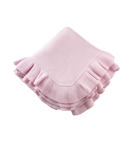 A Soft Idea Cotton Blanket with Knitted Scallop Border Pink