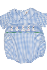 Delaney 27 Blue Check Smocked Bunny Bubble