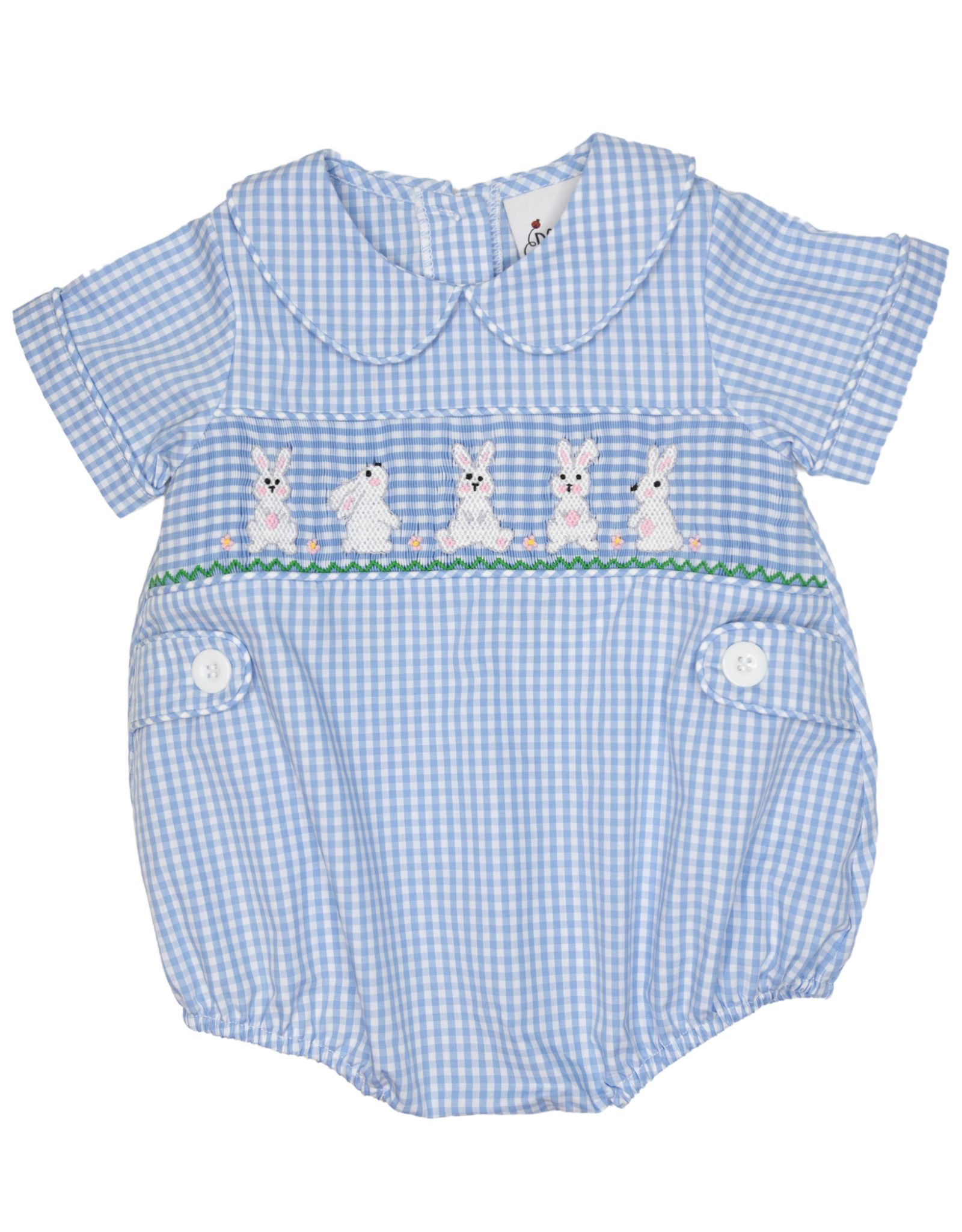 Delaney 27 Blue Check Smocked Bunny Bubble
