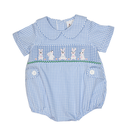Delaney Blue Check Smocked Bunny Bubble