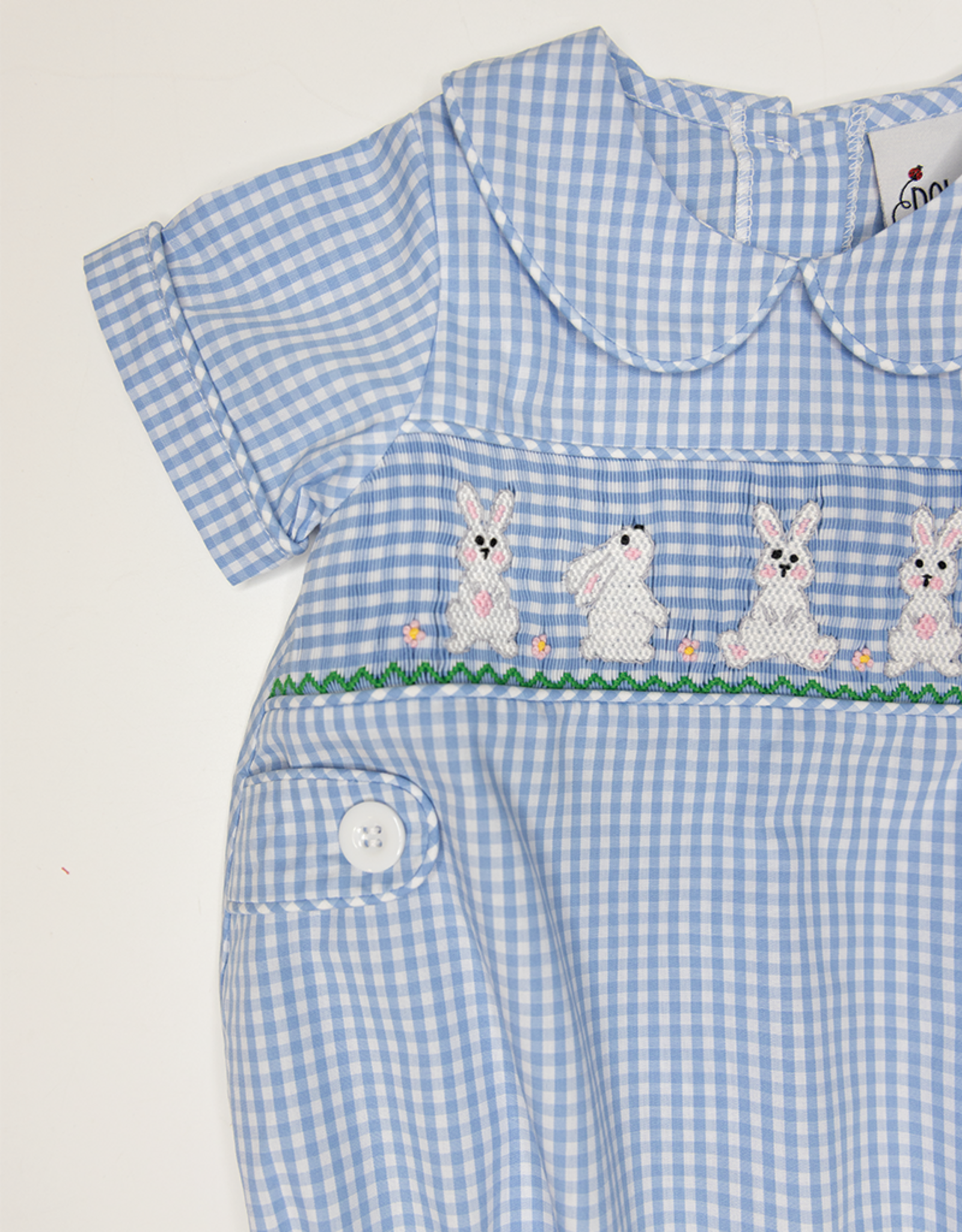 Delaney 27 Blue Check Smocked Bunny Bubble
