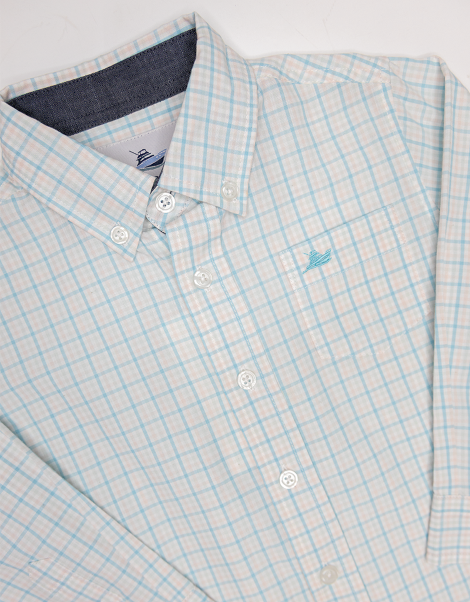 South Bound SBound Dress Shirt 4311 Aqua/Peach Check