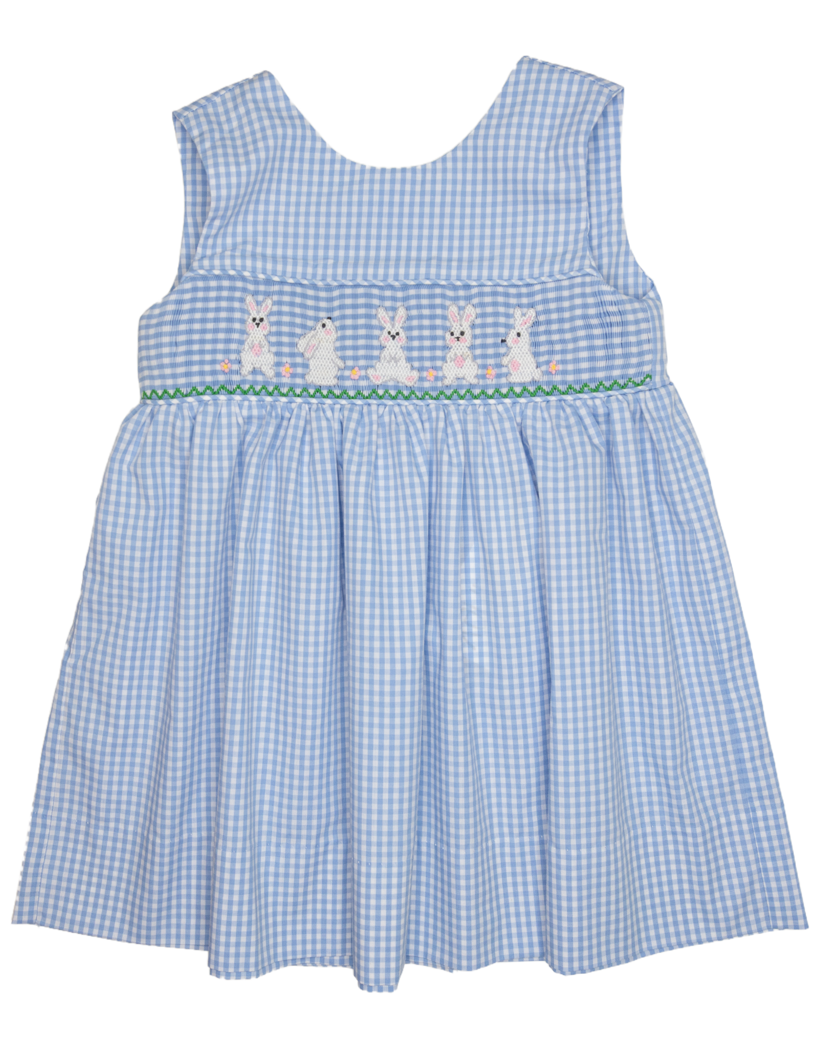Delaney 24 Blue Gingham Smocked Bunny Dress