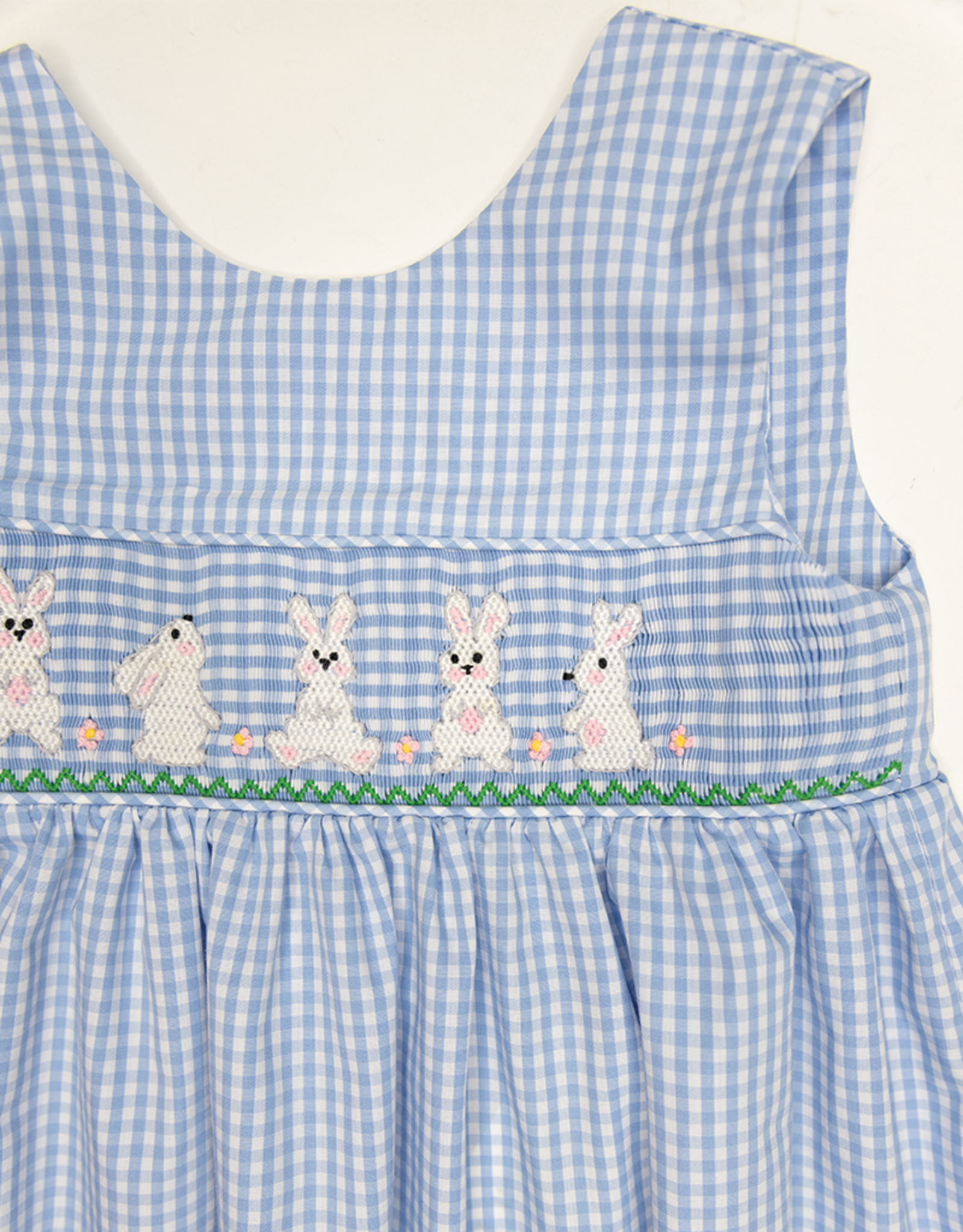Delaney 24 Blue Gingham Smocked Bunny Dress