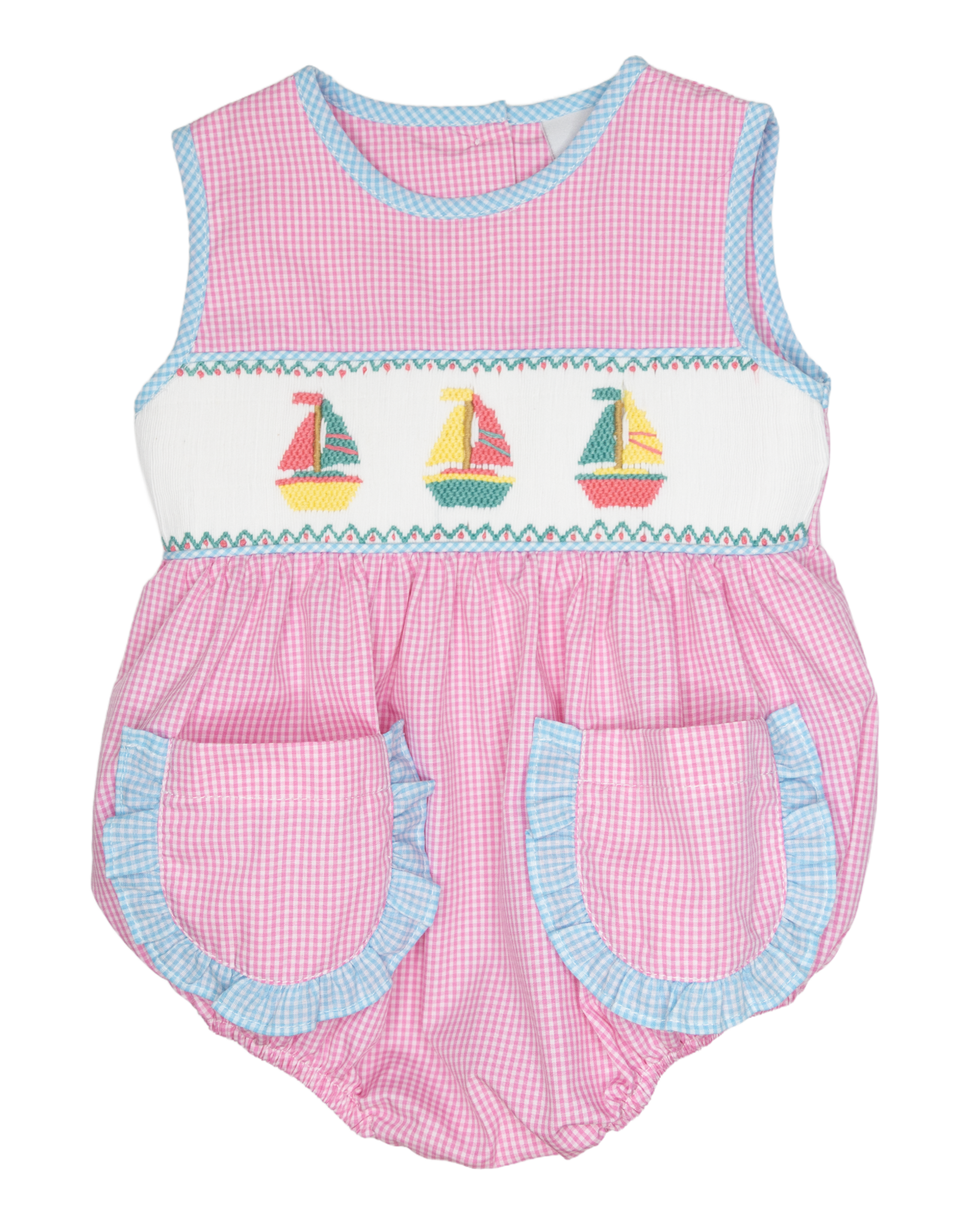 Delaney 100 Pink Check Sail Away Smocked Bubble