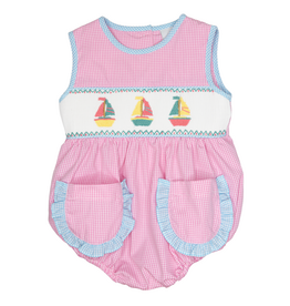 Delaney Pink Check Sail Away Smocked Bubble