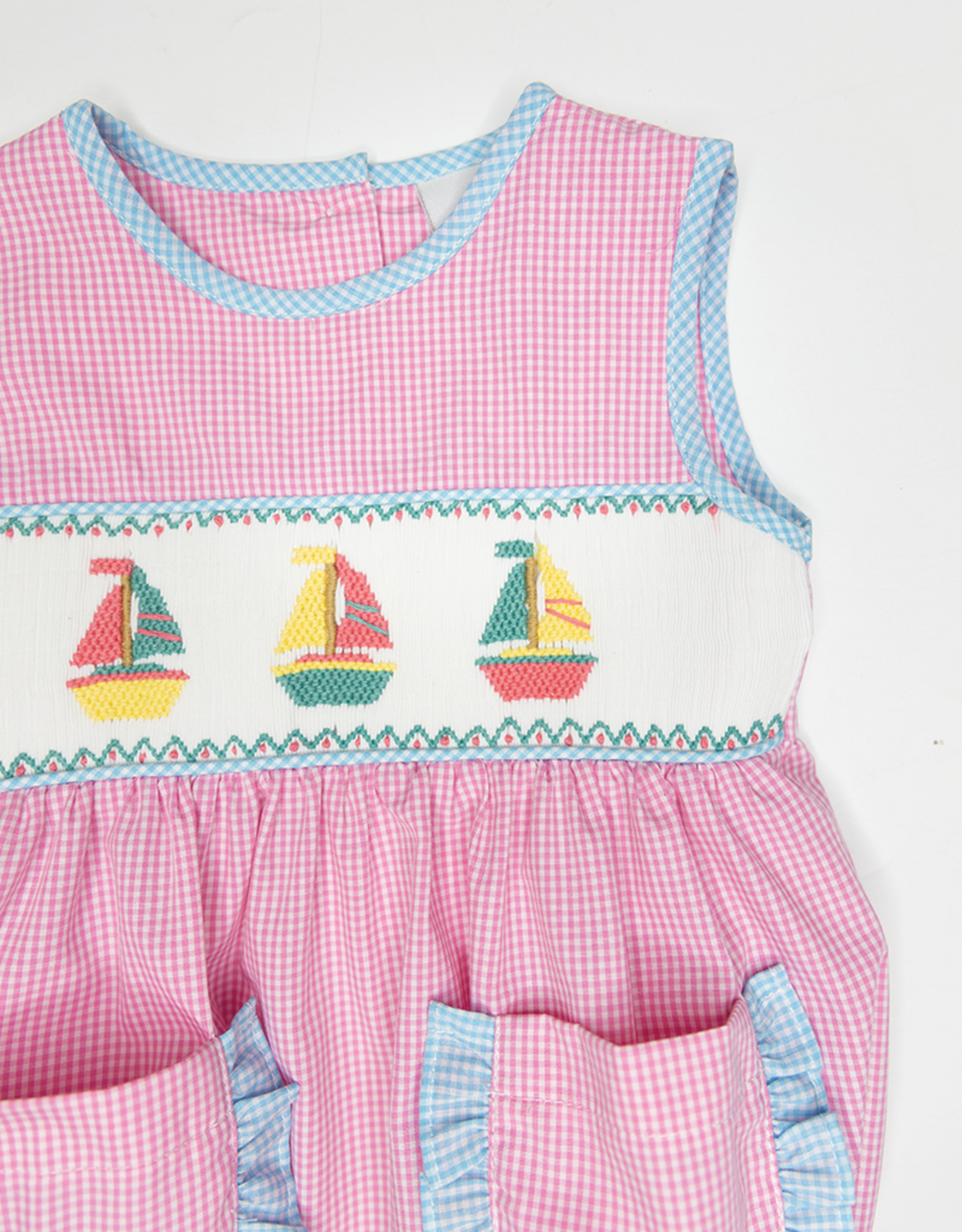 Delaney 100 Pink Check Sail Away Smocked Bubble
