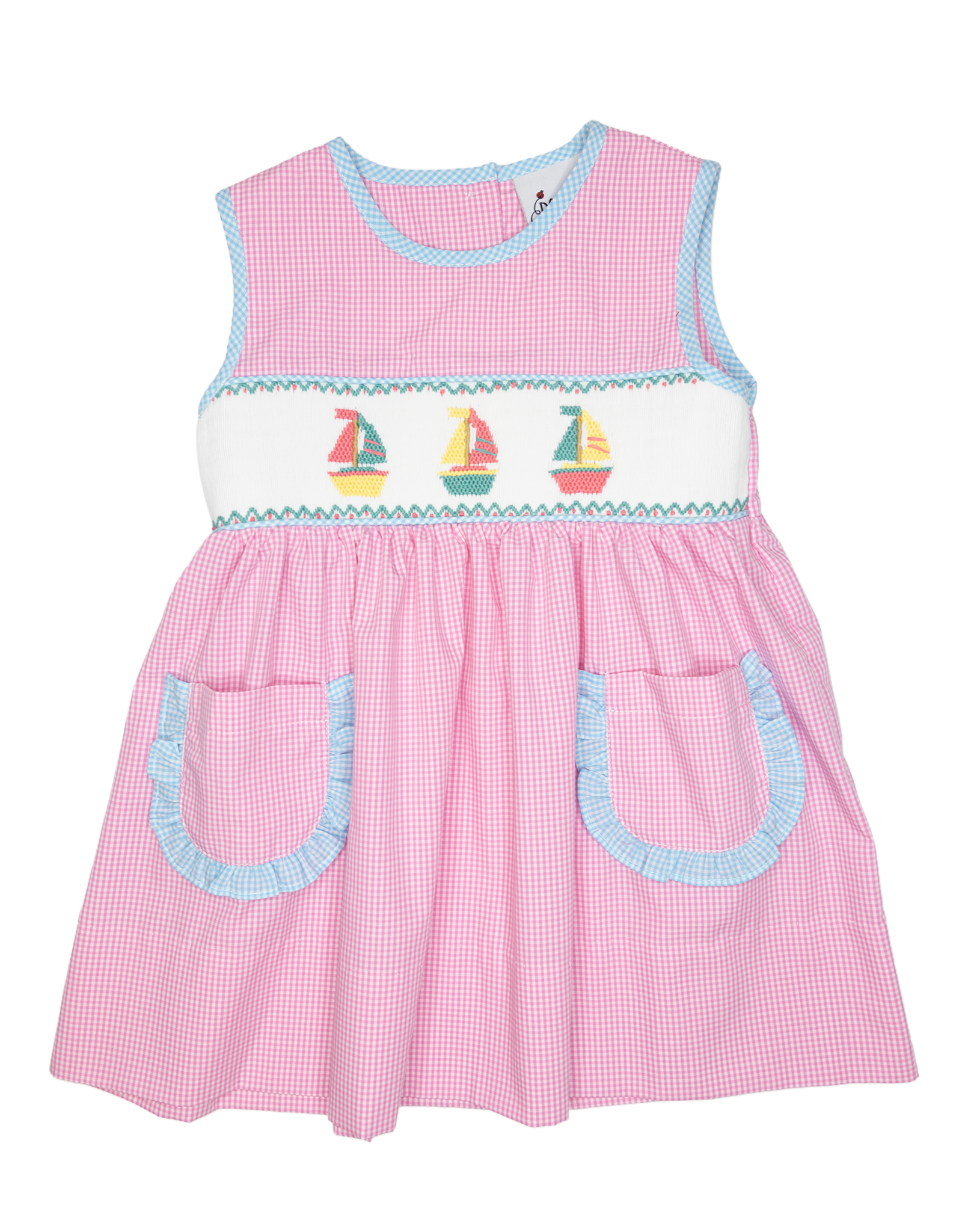 Delaney 99 Pink Check Sail Away Smocked Dress