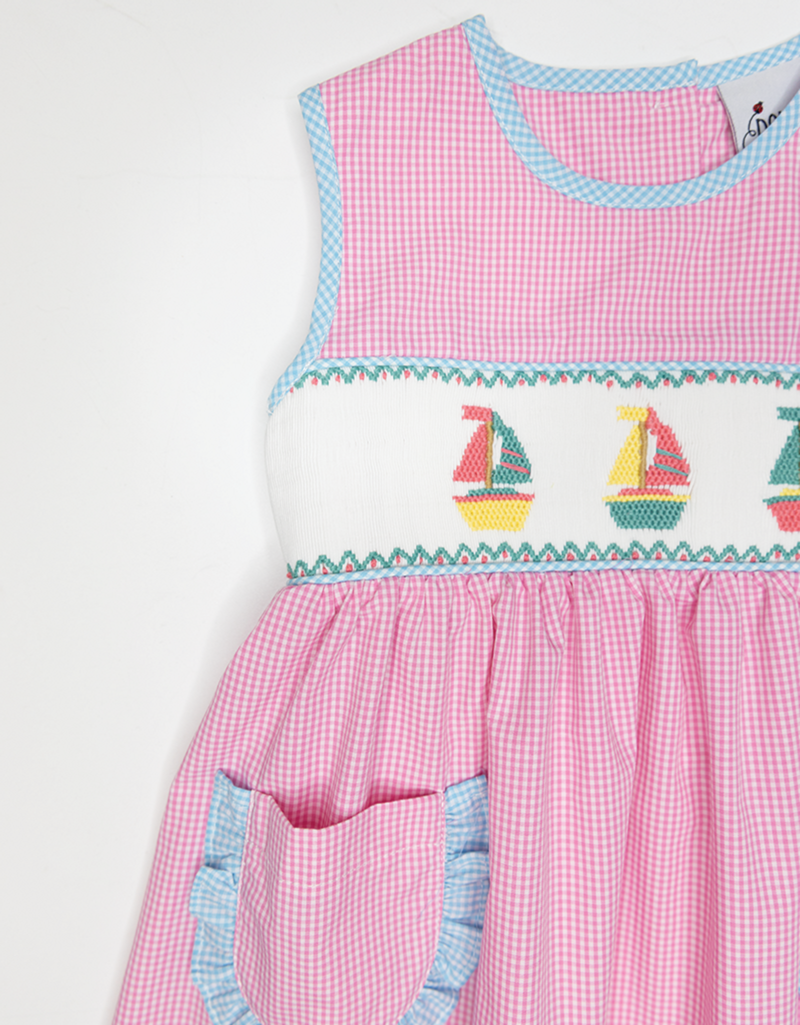 Delaney 99 Pink Check Sail Away Smocked Dress