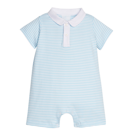 Little English Peter Pan Polo Romper Sky Blue Stripe