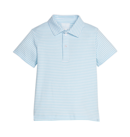 Little English Short Sleeve Polo Sky Blue Stripe