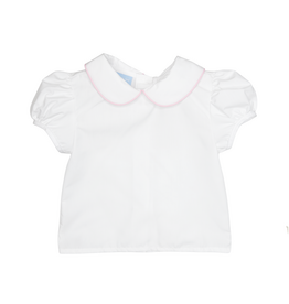 Charming Little One Short Sleeve Girl Collared Blouse White/Pink