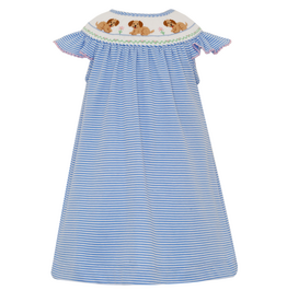 Petit Bebe Garden Puppies Bishop Smocked Knit Dress