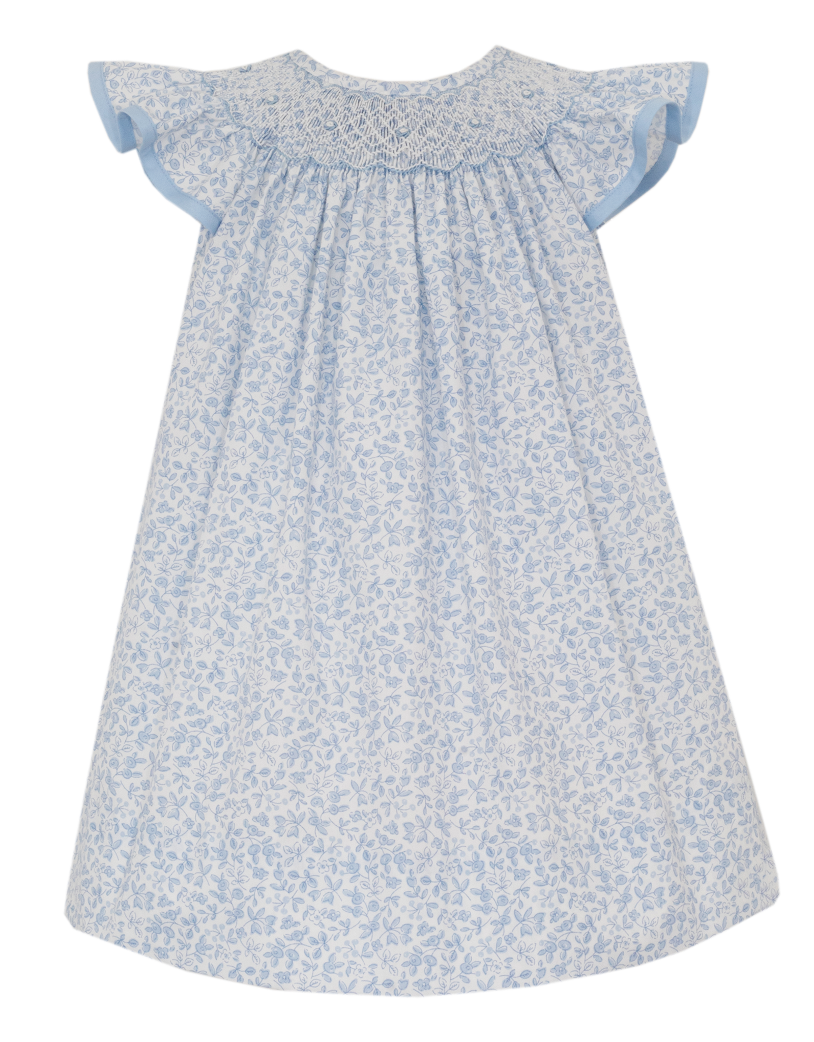 Petit Bebe 152B Blue Floral Smocked Bishop Dress