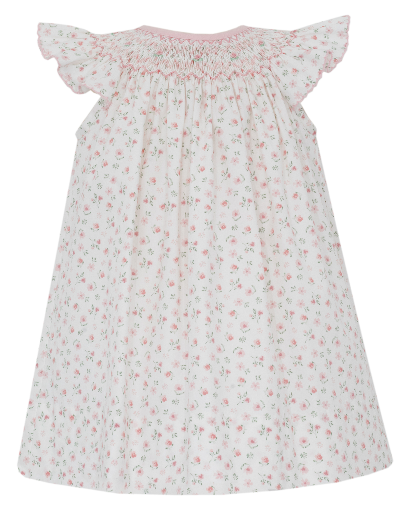 Petit Bebe 151B White/Pink Floral Smocked Bishop Dress