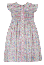 Anavini 357D Giselle Pink/Blue Liberty Floral Smocked Button Front Dress