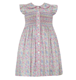 Anavini Giselle Pink/Blue Liberty Floral Smocked Button Front Dress