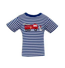 Claire and Charlie Firetruck Royal Blue Stripe Shirt