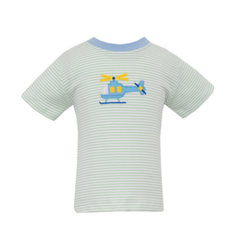 Claire and Charlie Helicopter Green Stripe Shirt