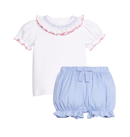 Little English Blue/Red Madeline Blouse Bloomer Set