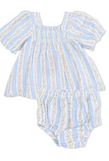 Angel Dear ADS26 Odalys Floral Stripe Puff Sleeve Dress/Bloomer