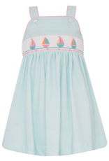 Petit Bebe 435D Sailboat Aqua Knit Stripe Smocked Dress