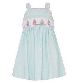 Petit Bebe Sailboat Aqua Knit Stripe Smocked Dress