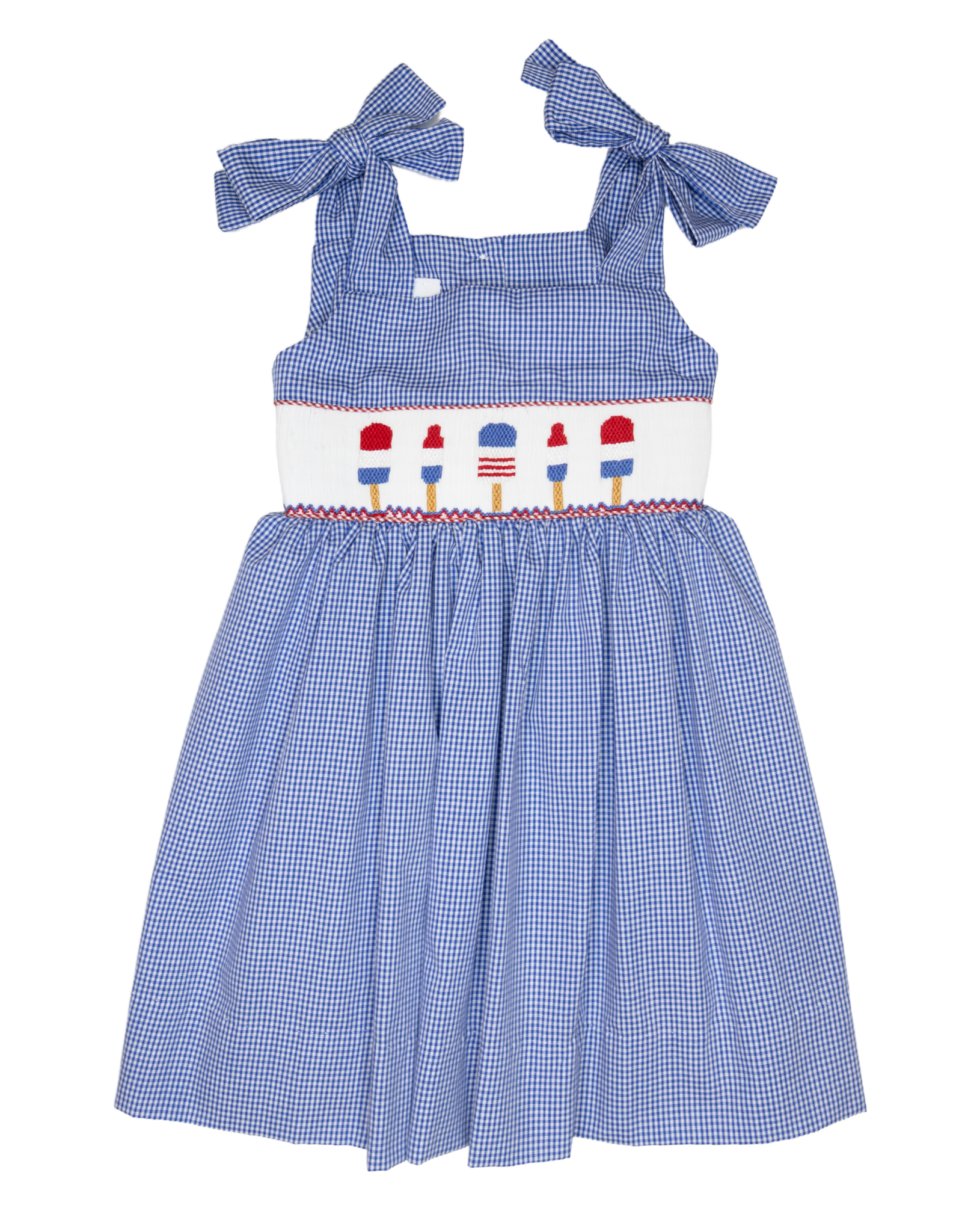 Lulu Bebe LBS26 Jackie Patriotic Popsicle Smocked Waist Dress